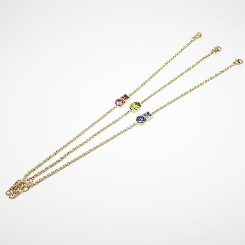 Bracelet en or jaune 18kt, grenat purple et tourmaline rose. Pièce unique.