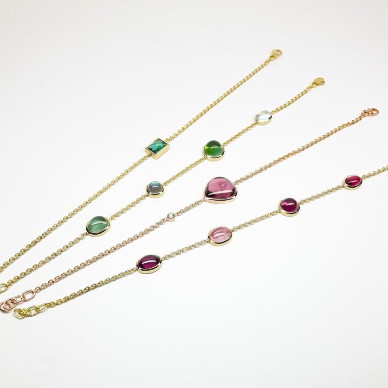 Bracelet en or jaune 18kt et tourmalines. Pièce unique.